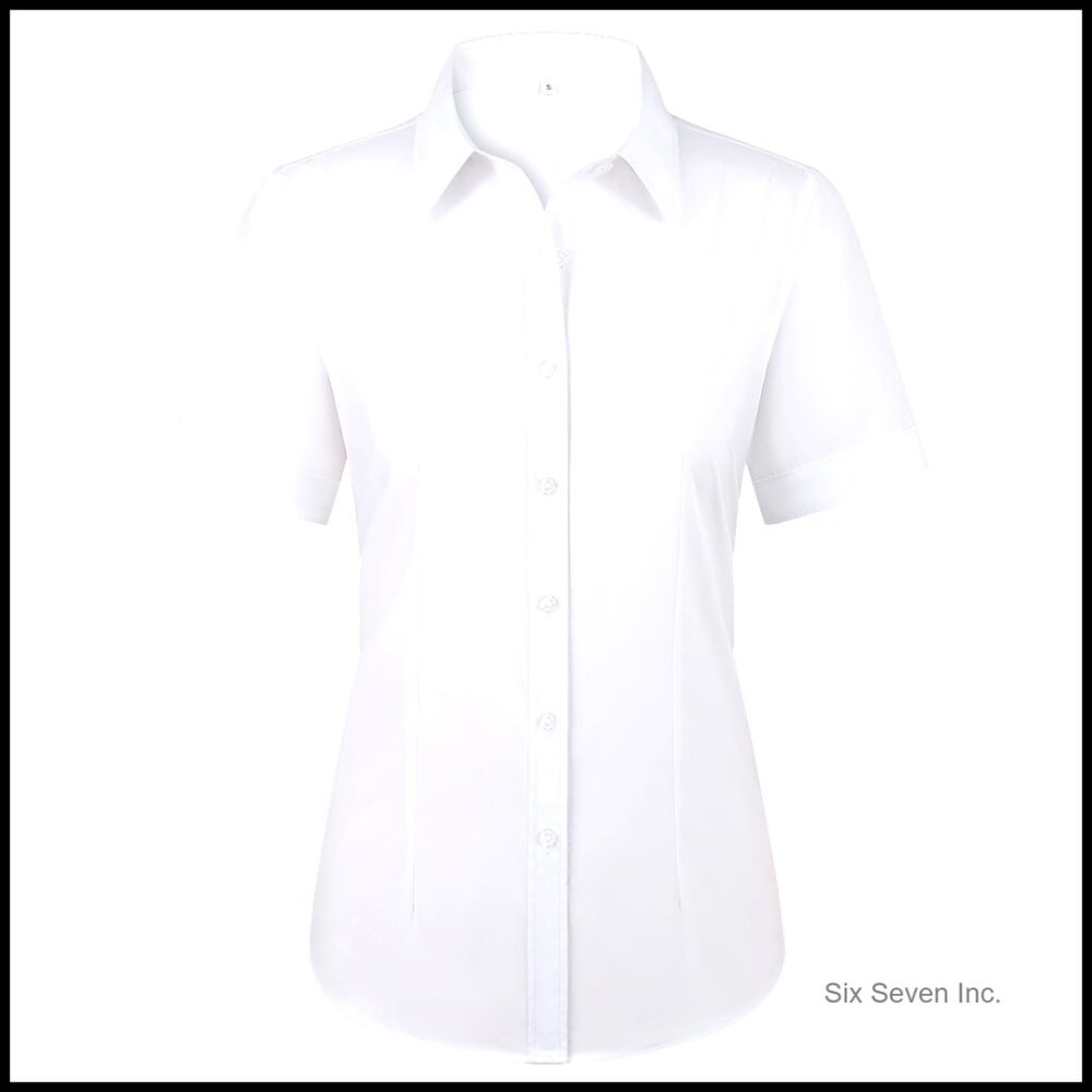Stain Shield Wrinkle Free Short Sleeve Button Down Blouse